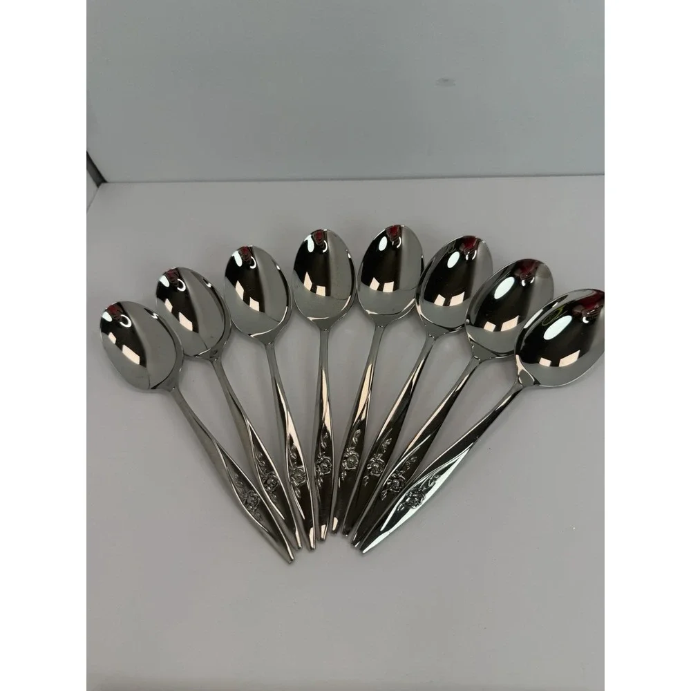 Oneida LASTING ROSE Soup Spoons Set 8 Oneidacraft Deluxe Stainless Flatware